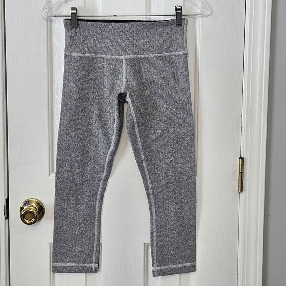 Lululemon 4 Wunder Under Crop Leggings Athletic Yoga Herringbone Gray Luon - Picture 2 of 12